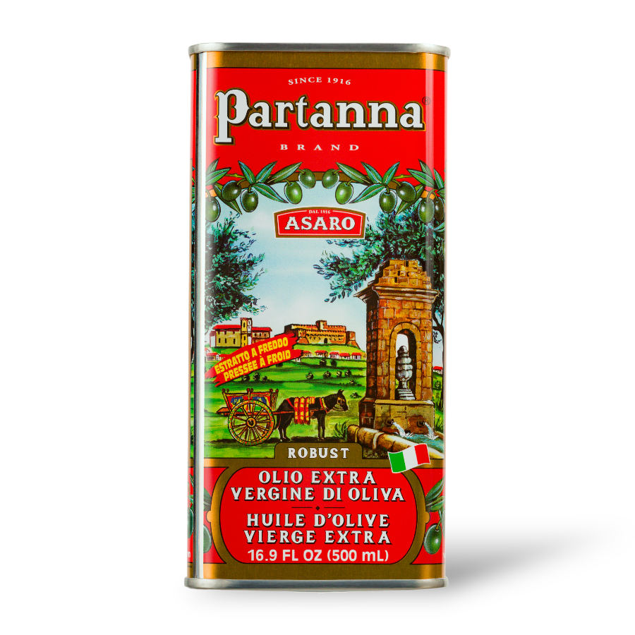 A can of Partanna olio extra vergina di oliva
