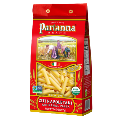 Parlanna Ziti Napoletani pasta packaging on a white background