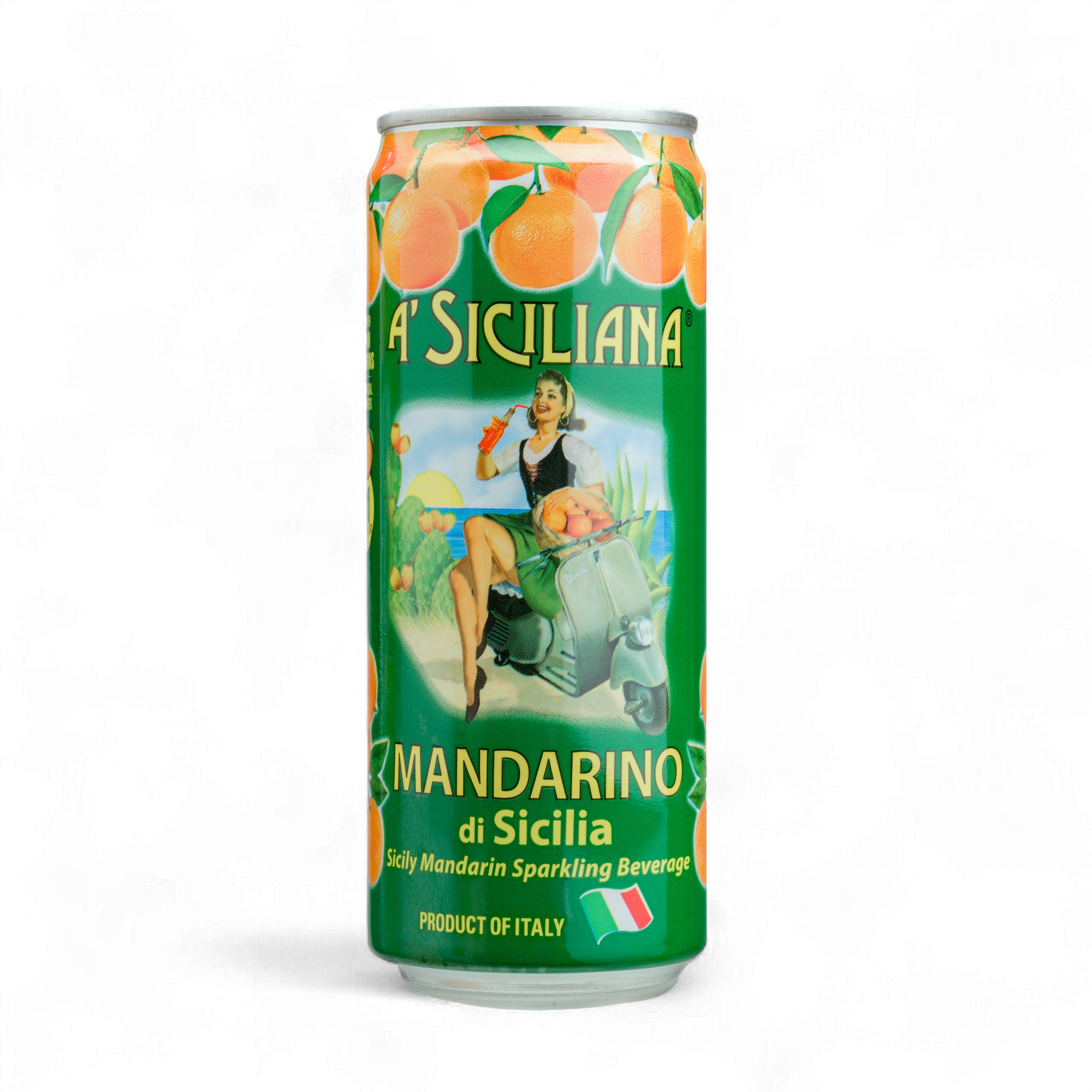 A Siciliana mandarin sparkling beverage can on a white background