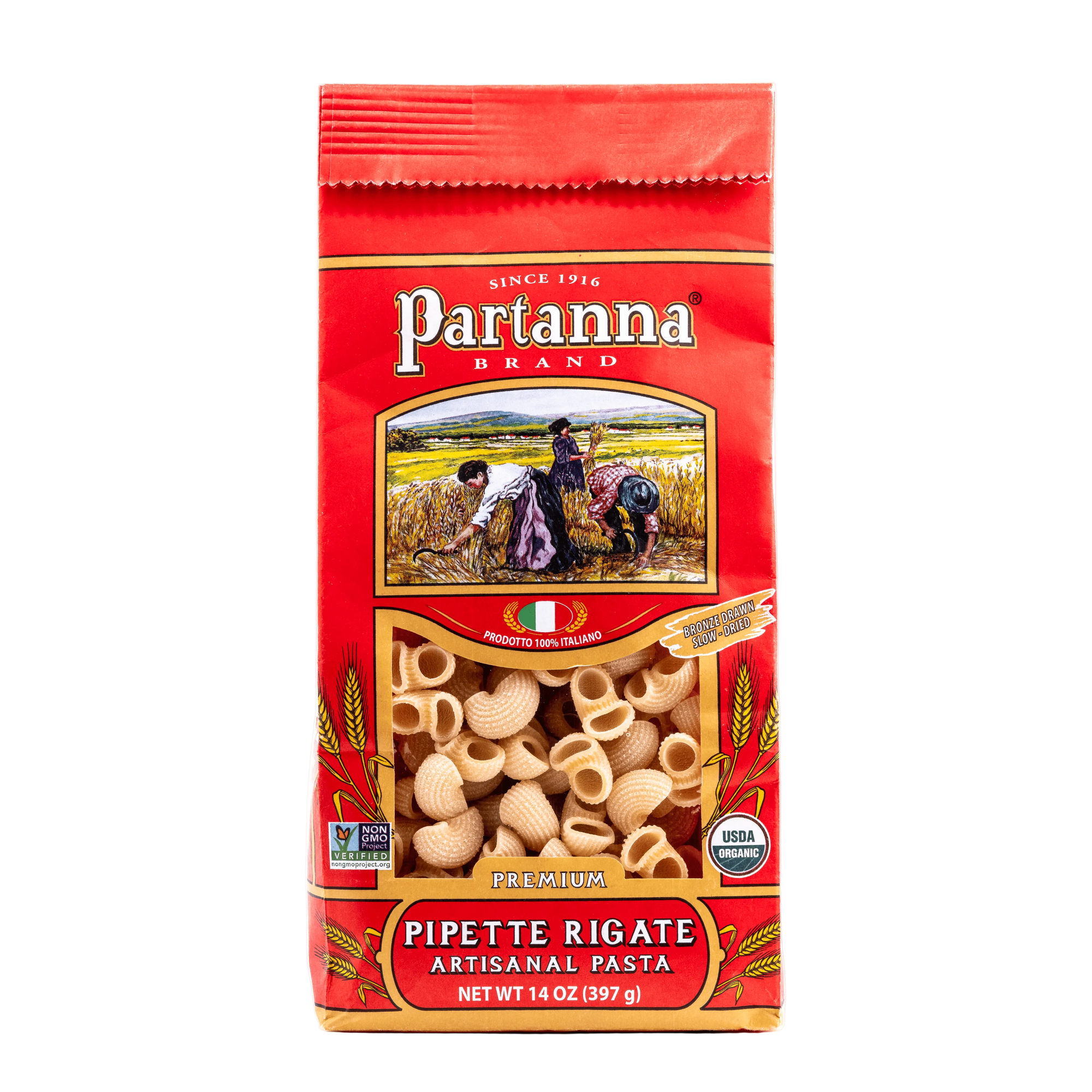 Partanna Organic Premium Pipette Rigate Italian  Artisanal Pasta 14 oz (Pack of 6)
