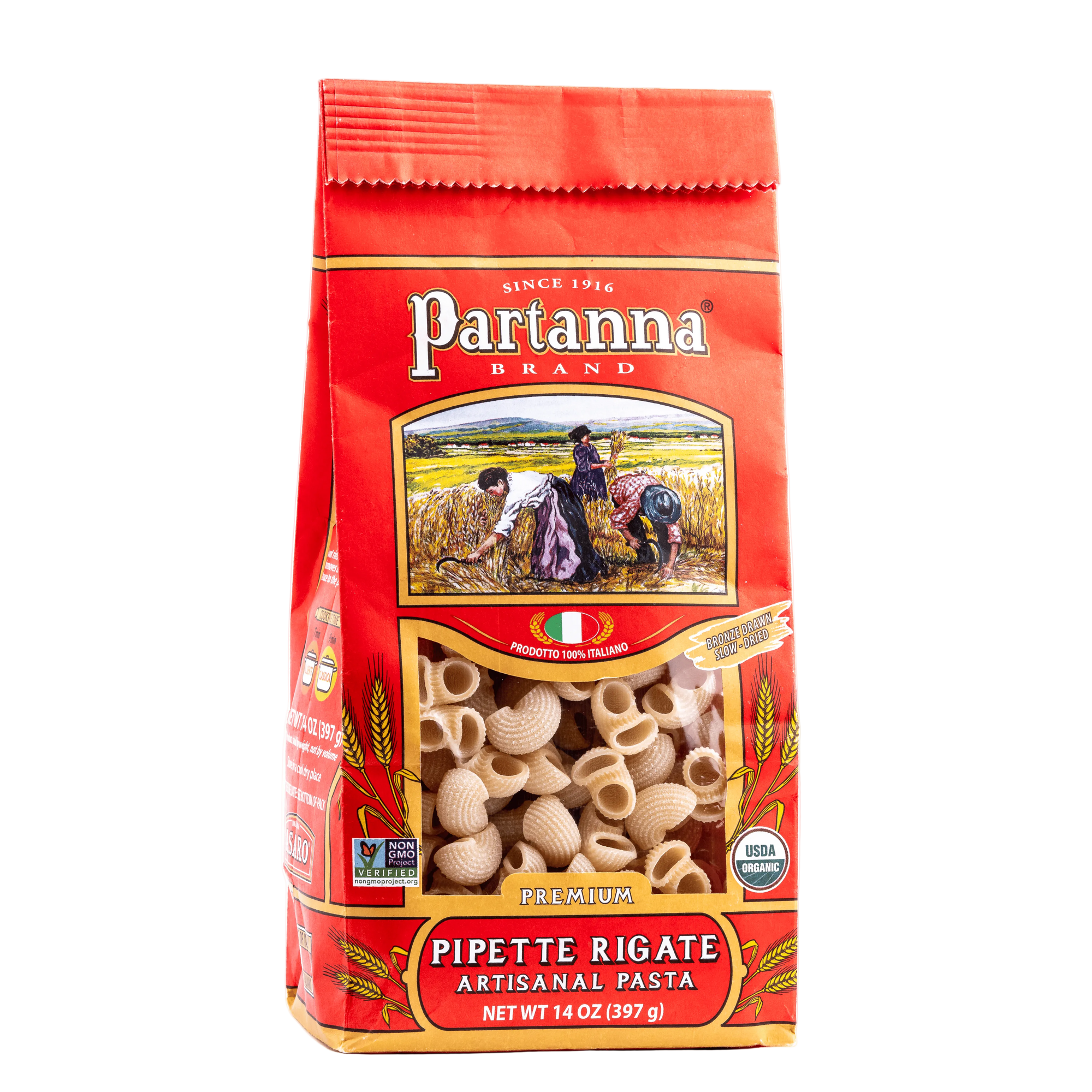 Partanna Organic Premium Pipette Rigate Italian  Artisanal Pasta 14 oz (Pack of 6)