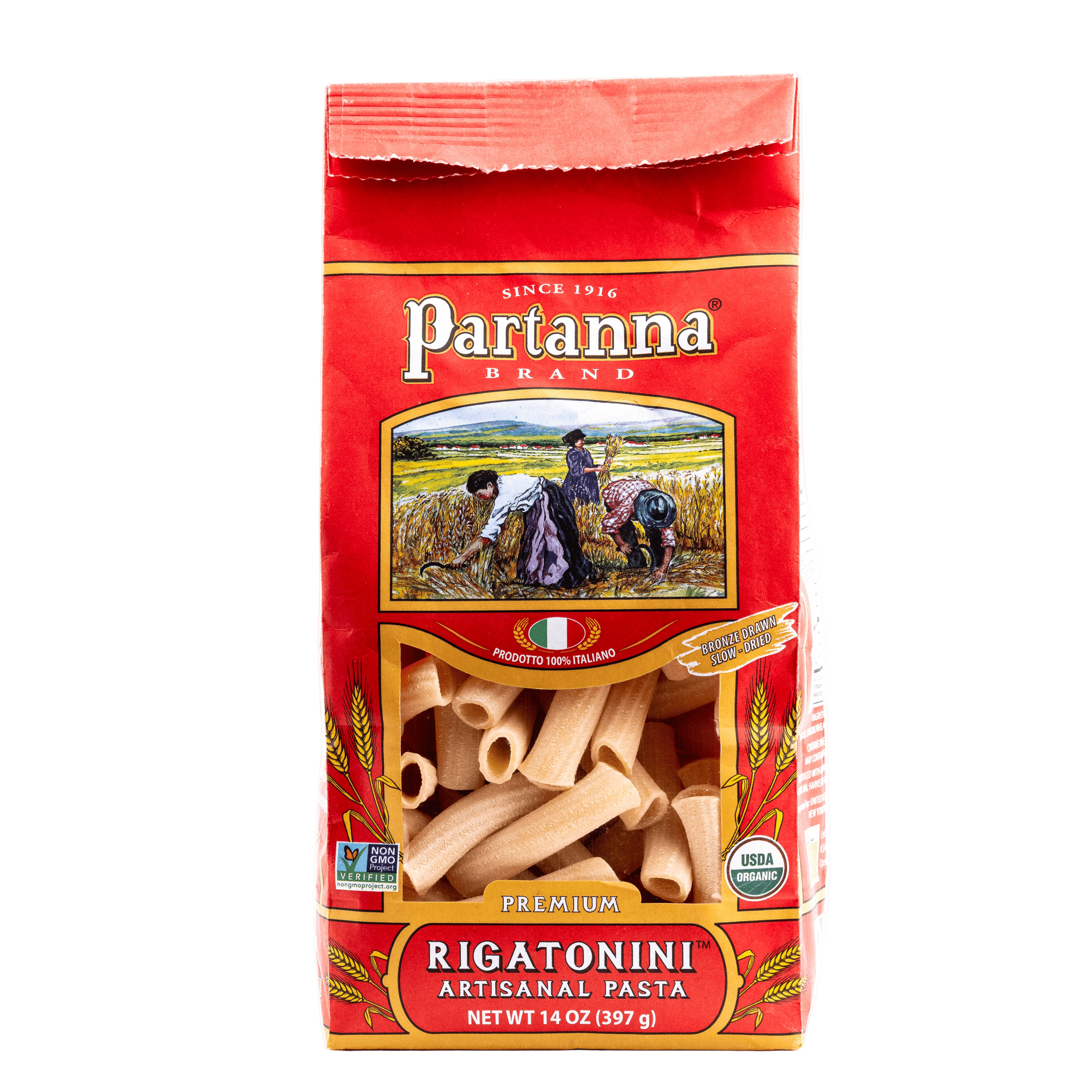 Partanna Organic Premium Rigatonini Italian Artisanal Pasta 14 oz (Pack of 6)