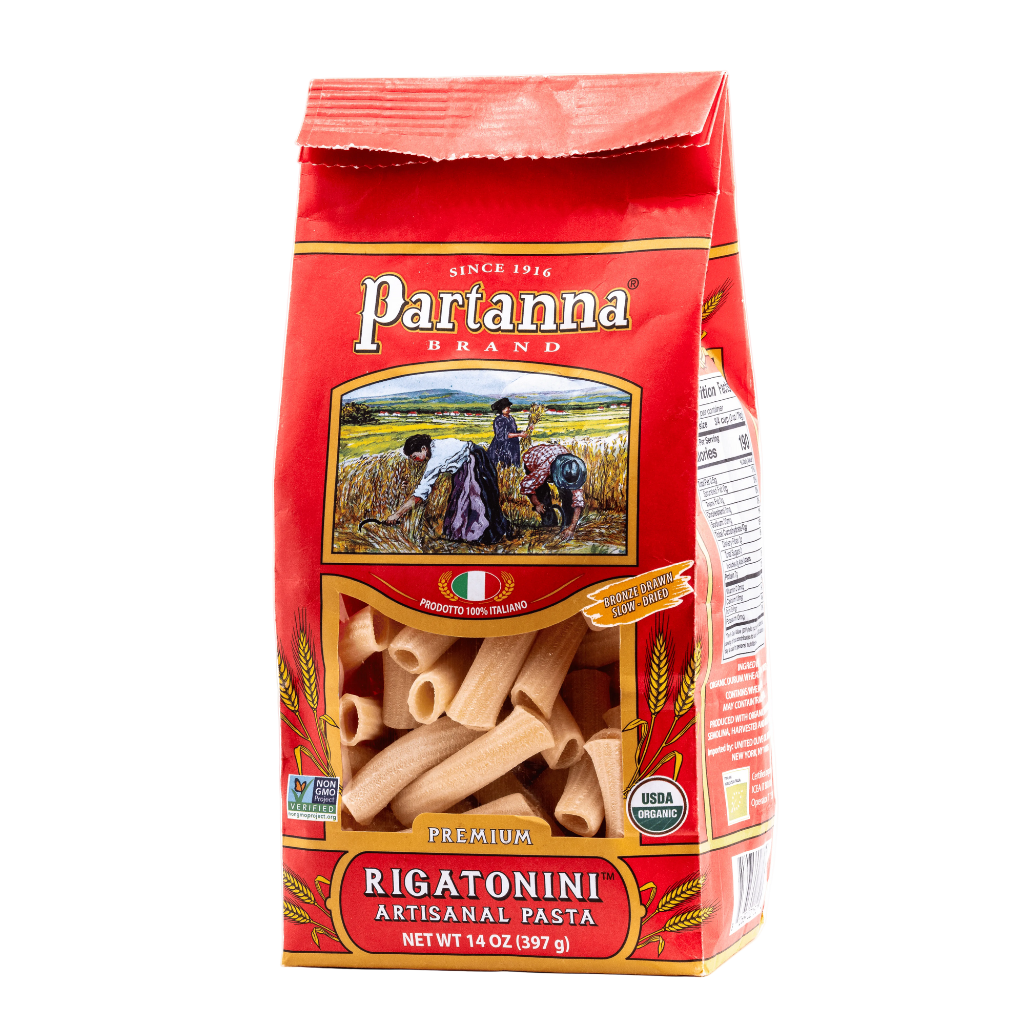 Partanna Organic Premium Rigatonini Italian Artisanal Pasta 14 oz (Pack of 6)