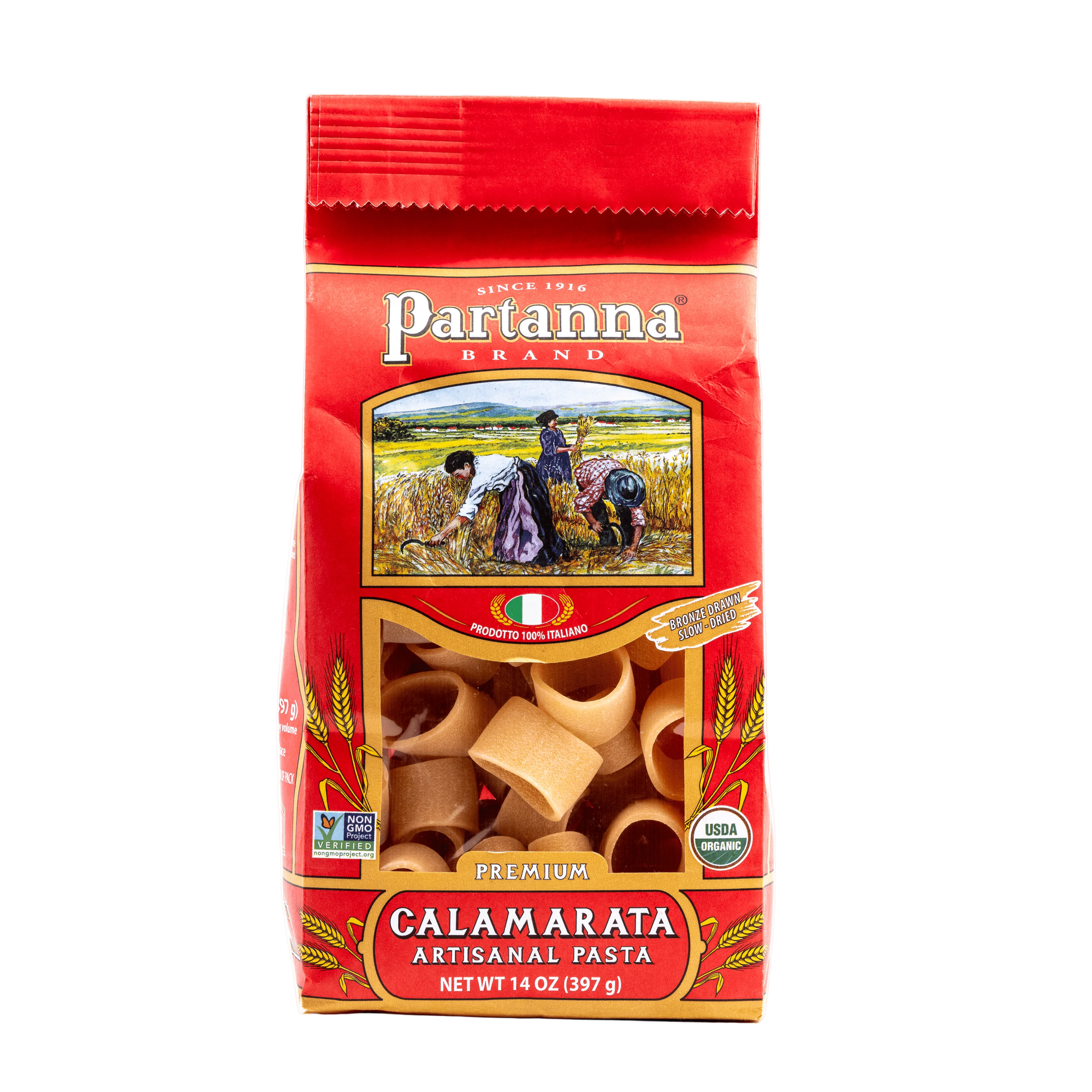 Partanna Organic Premium Calamarata Italian Artisanal Pasta 14 oz (Pack of 6)