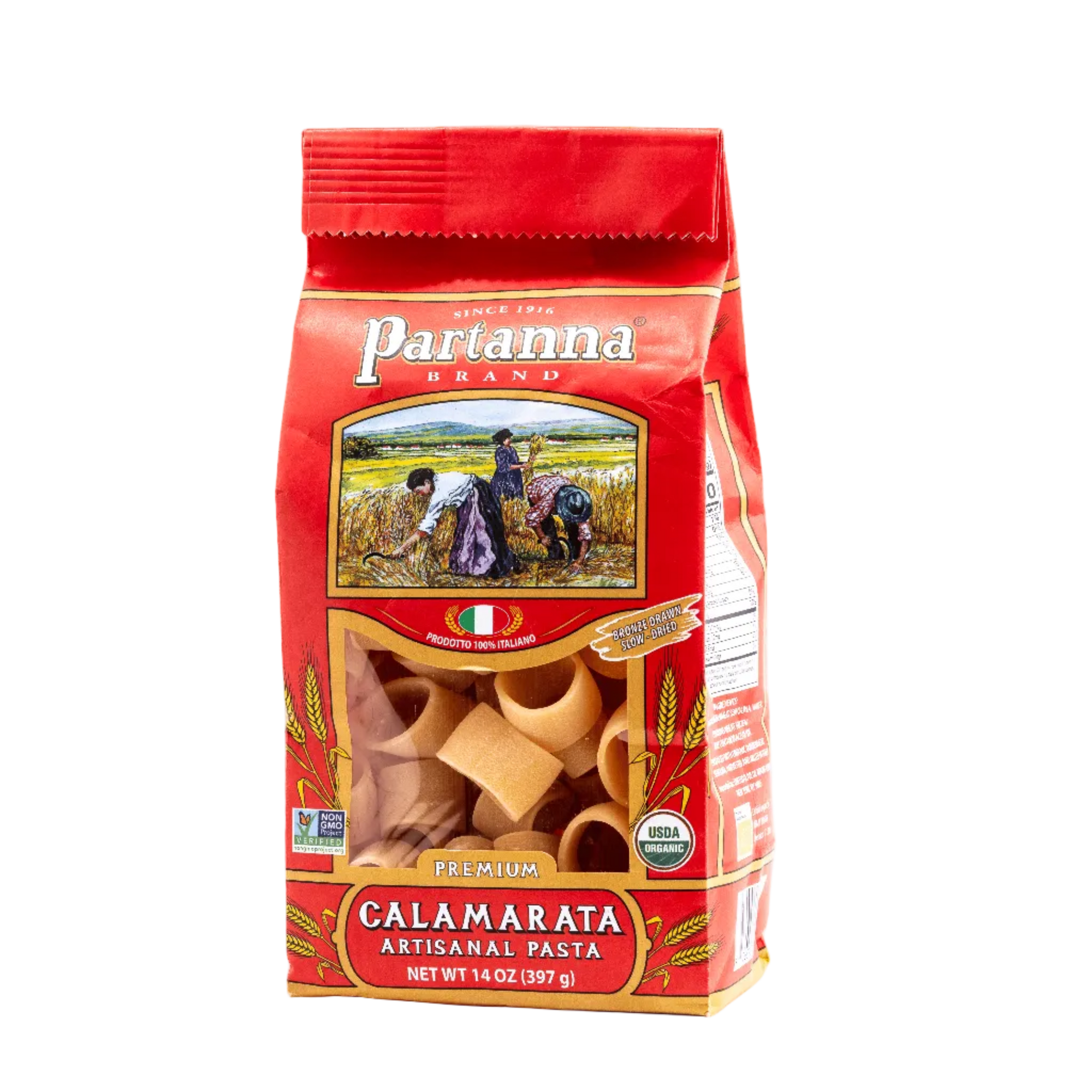 Partanna Organic Premium Calamarata Italian Artisanal Pasta 14 oz (Pack of 6)