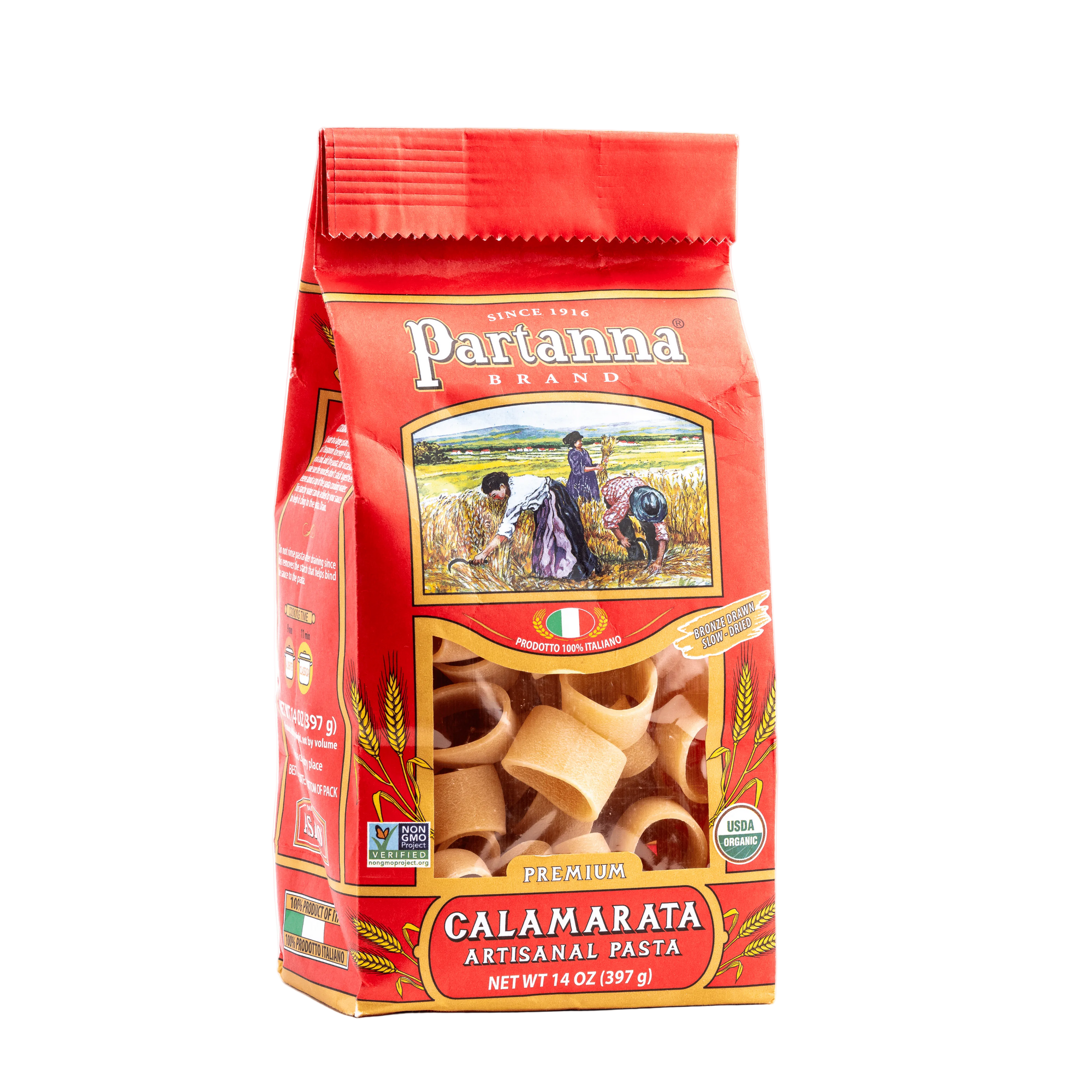 Partanna Organic Premium Calamarata Italian Artisanal Pasta 14 oz (Pack of 6)