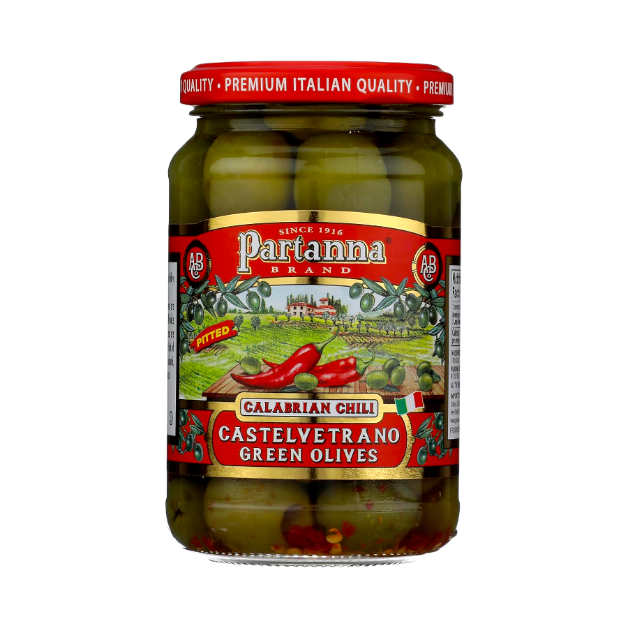 Partana Partanna Calabrian Chili Pitted Olives – Partanna Foods Official Store